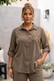 Italian Taupe Color Mink Shirt Collar, Wide-Leg, Slim-Fit Corduroy Woven Top and Bottom Set 77-102 70-68 - 7
