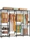 Heavy Duty Garment Rack with Adjustable Shelves(Style K-Black)