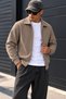 Men's Coffee-Colored Polo Collar Zipper Jacket - 5