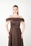 Satin Fabric Drawstring Strap Evening Dress - Brown - 3