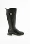 Women's Black Stretchy Elastic-Buckled Comfortable Calf-High Boots - 3