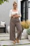 Italian Taupe Color Mink-Trimmed, Elasticated Hem, Corduroy Oversized Woven Pants 102 68 - 4