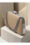 Beige Matte Leather Women's Evening Clutch with Silver Accents and Chain Strap—Perfect for Weddings and Engagements - 2