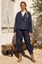 Italian Navy Blue Jacket with Collar and Pockets, Elasticated Jacquard Woven Velvet Top and Bottom Set (Sizes 64-94, 64-70) - 4