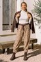 Italian Beige Pants with Pockets, Belt, Elastic Waist, and Elasticated Hem, Jacquard Woven Pants 94 70 - 5