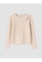 Alita City Beige Oval Collar T-Shirt with Window Detail for Girls