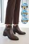 Coffee-Colored Genuine Leather Zip Detail Stylish and Comfortable Women's Zip-Up Boots with Buckle Detail 24116-1 - 3