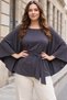 Women's Plus-Size Batwing Sleeve Belted Poncho - 2