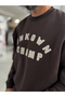 Coffee Unkown Embroidered Oversized Sweatshirt HM- - 5