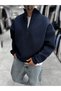 Navy Blue Panda-Print Sweatshirt with half-zip HM- - 5