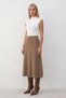 Women's Camel High-Waist Elastic A-Line Midi Length Brioche Knit Fabric Skirt Alc-X11324 - 3