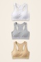 Women's Sports Bra, 3-Pack, Cotton, Removable Pads, Swimsuit-Style Back - White, Gray, Nude Bustier