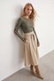 Women's Green Crew Neck Blouse with Gold Button Sleeve Detail by Ottoban Alc-X14336 - 2