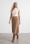 Women's Camel High-Waist Elastic A-Line Midi Length Brioche Knit Fabric Skirt Alc-X11324 - 4