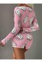 Stylish Cotton Pink Hello Kitty-Printed Long-Sleeved Button-Front One-Piece Pajamas - 3