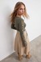 Women's Green Crew Neck Blouse with Gold Button Sleeve Detail by Ottoban Alc-X14336 - 4
