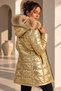 Shiny Gold Puffer Coat with Fur Hood ST7834 - 3