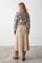 Women's Beige High-Waist Elastic A-Line Midi Length Brioche Knit Fabric Skirt Alc-X11324 - 5