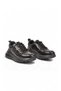 Black Genuine Leather Men's Casual Lace-Up Sneakers with Thick Soles 26K565 - 4