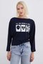 "Love" Print Boat Neck Batwing Sleeve Blouse