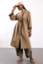 Camel-Belted Plaid-Detail Trench Coat 9839 - 6