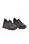Black Genuine Leather Women's Casual Shoes with Thick Soles and Elastic Straps 26402000K - 4
