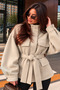 Women's Oversized Jacket with Belted Design, Mock Neck, Button Detail, and Pocket Detail