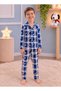Boys' Plaid Suede Pajama Set with Button-Front Design