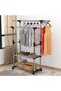 Expandable Double Rod Garment Rack 85-140 cm with Wheels and Bottom Shelves, 150 cm Tall - 4