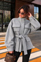 Women's Oversized Jacket with Belted Design, Mock Neck, Button Detail, and Pocket Detail - 3