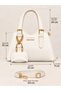 Women's Mini Clutch Bag and Shoulder Bag with Charm Details, Adjustable Long Strap, Stylish Everyday Faux Leather White Bag - 3