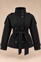 Women's Black Mock Neck Short Cashmere Melton Coat with Belt, Buttons, and Lining—Winter Jacket - 4