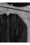 Men's Black Bomber Jacket with White Lightning Pattern, Zipper Pockets, Quilted Lining - Black - 3