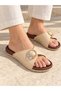Women's everyday buckled slippers with gemstones - 2