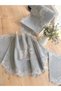 Çeyizlik Turquoise Model Gray 5 Piece Linen Lace Living Room Set Runner Set No 486745 - 3