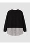 Two Mt Shop Quality Lcw Modest Black Interlock Striped Loose & Baggy Women's Sweatshirt Tunic - 5