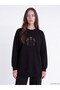 TWO MT SHOP QUALITY LCW Modest Black 3-Thread Embroidered and Brushed Inside Loose & Oversized Women's Sweatshirt Tunic