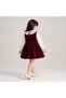 Girls' Two-Piece Set: Cotton Blouse with Lace Collar Detail and Bow Detail, and a Burgundy Velvet Shirt Dress with Pearl Buttons - 2
