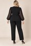 Women's Black Plus-Size V-Neck Two-Piece Set with Gold Button Collar Detail and Pleats HZL26S-TRV15101 - 2