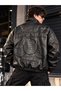 Men's Black Oversized Leather Jacket with Back and Front Prints - ILLUSION