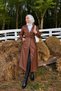 Women's Waist Tie Balloon Sleeve Leather Trench - 6