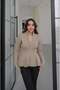 Beige Mock Neck Peplum Cardigan - 2