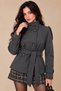 Women's Charcoal Grey Mock Neck Belted Short Melton Coat with Buttons and Lining—Winter Jacket - 2