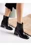 Black Faux Leather Women's Heeled Casual Boots (Botie)