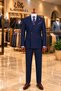 Two-Piece Double-Breasted Suit Set: Navy Striped Jacket, Solid-Color Pants