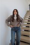 Taupe Color Wool Blend Hooded Cardigan - 5