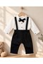 100% Cotton Black Baby & Kids Salopet Shirt Bow Tie Set - 2