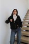 Black Wool Blend Hooded Cardigan