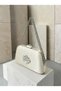 Ecru Satin Clutch Bag with Stone-Embellished Design and Silver Accents, Chain Strap, for Women—Evening Wear, Weddings, and Engagements - 2