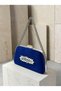 Cobalt Blue Stone Satin Silver-Chain-Accented Women's Evening Clutch Bag for Weddings and Engagements - 3